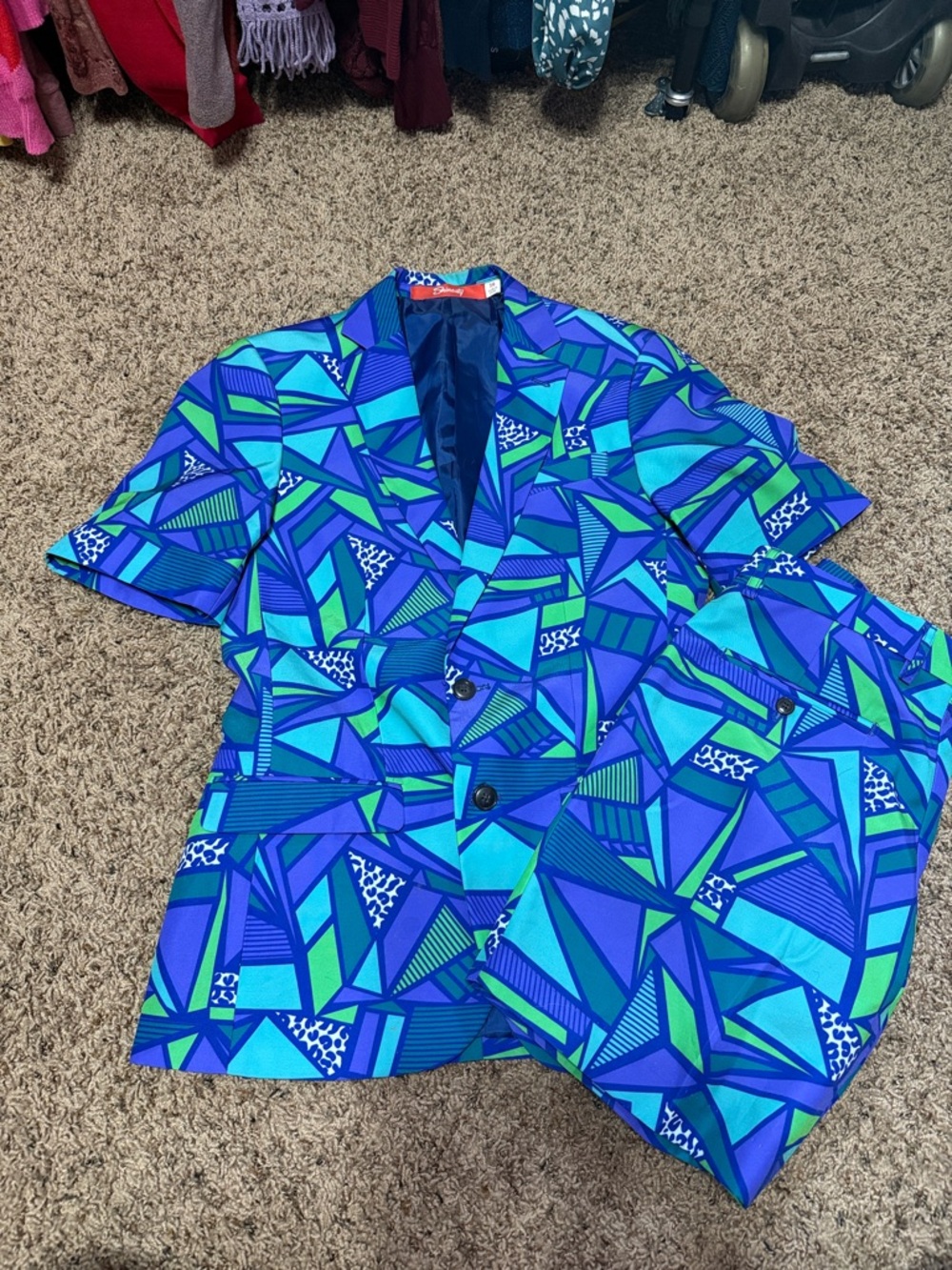 Shinesty Suit Set Vibrant Geometric Blue & Teal Blazer Set